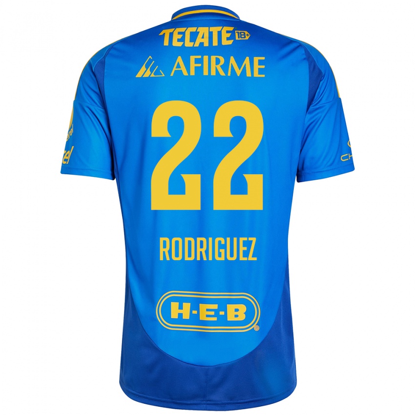 Hombre Camiseta Anika Rodriguez #22 Azul Amarillo 2ª Equipación 2024/25 La Camisa Argentina