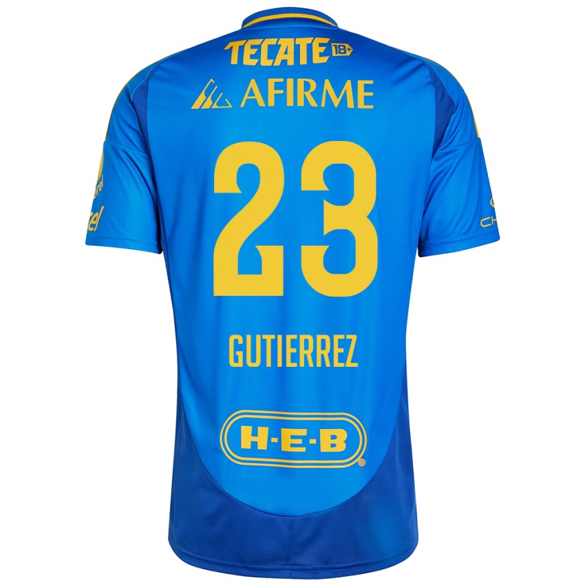 Hombre Camiseta Jana Gutierrez #23 Azul Amarillo 2ª Equipación 2024/25 La Camisa Argentina