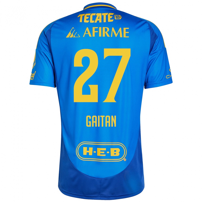 Hombre Camiseta Natalia Gaitan #27 Azul Amarillo 2ª Equipación 2024/25 La Camisa Argentina