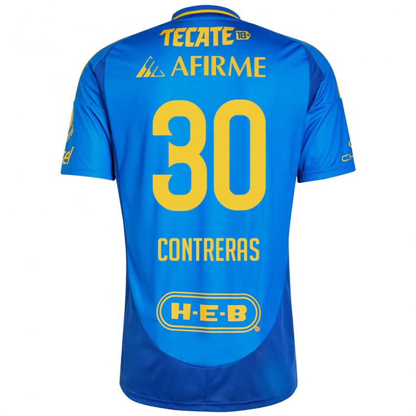 Hombre Camiseta Lizeth Contreras #30 Azul Amarillo 2ª Equipación 2024/25 La Camisa Argentina