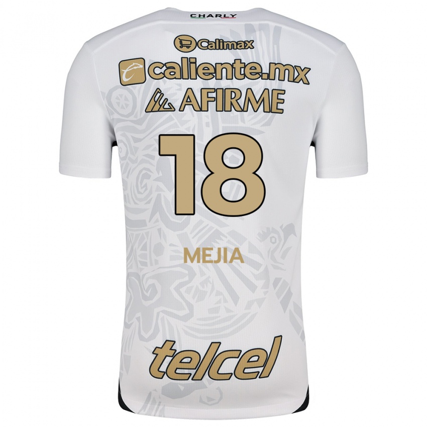 Hombre Camiseta Aarón Mejía #18 Blanco Negro 2ª Equipación 2024/25 La Camisa Argentina