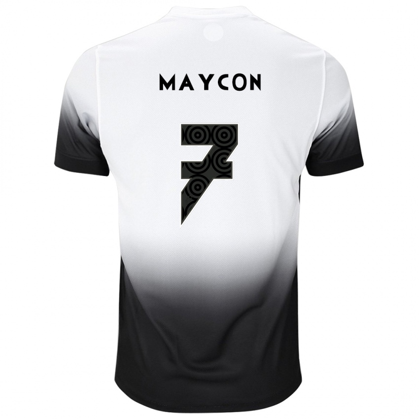 Mujer Camiseta Maycon #7 Blanco Negro 1ª Equipación 2024/25 La Camisa Argentina