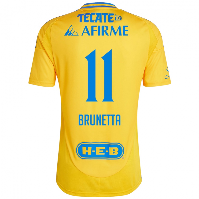 Mujer Camiseta Juan Brunetta #11 Oro Amarillo 1ª Equipación 2024/25 La Camisa Argentina