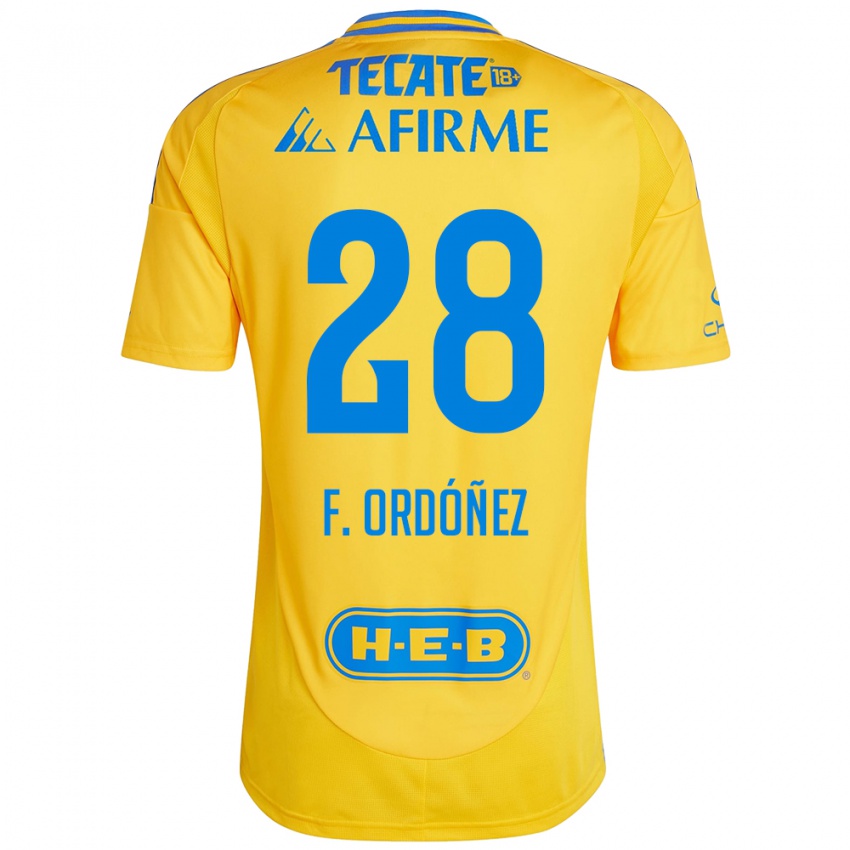 Mujer Camiseta Fernando Ordóñez #28 Oro Amarillo 1ª Equipación 2024/25 La Camisa Argentina