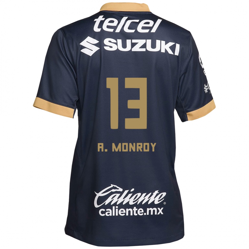 Mujer Camiseta Pablo Monroy #13 Obsidiana Dorada Blanca 2ª Equipación 2024/25 La Camisa Argentina