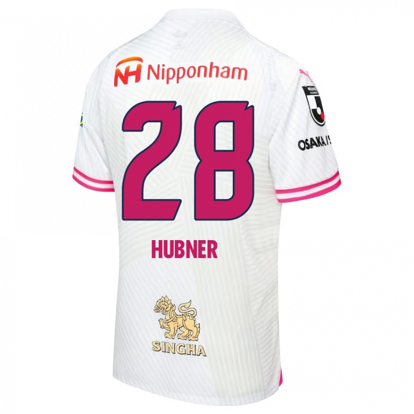 Mujer Camiseta Justin Hubner #28 Blanco Rosa 2ª Equipación 2024/25 La Camisa Argentina