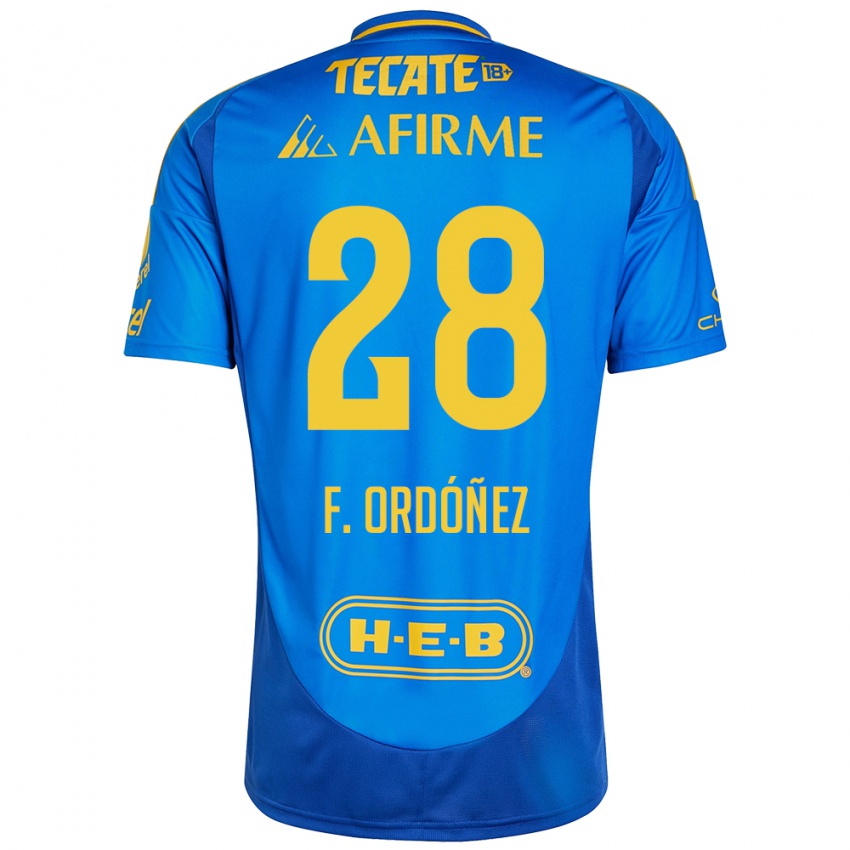 Mujer Camiseta Fernando Ordóñez #28 Azul Amarillo 2ª Equipación 2024/25 La Camisa Argentina