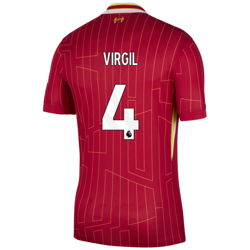 Niño Camiseta Virgil Van Dijk #4 Rojo Amarillo Blanco 1ª Equipación 2024/25 La Camisa Argentina