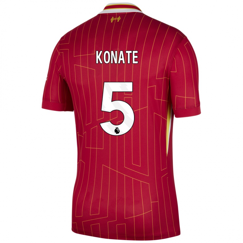 Niño Camiseta Ibrahima Konate #5 Rojo Amarillo Blanco 1ª Equipación 2024/25 La Camisa Argentina