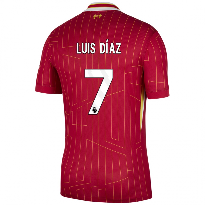 Niño Camiseta Luis Diaz #7 Rojo Amarillo Blanco 1ª Equipación 2024/25 La Camisa Argentina