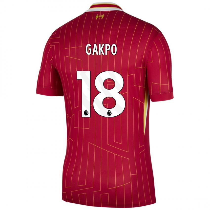 Niño Camiseta Cody Gakpo #18 Rojo Amarillo Blanco 1ª Equipación 2024/25 La Camisa Argentina