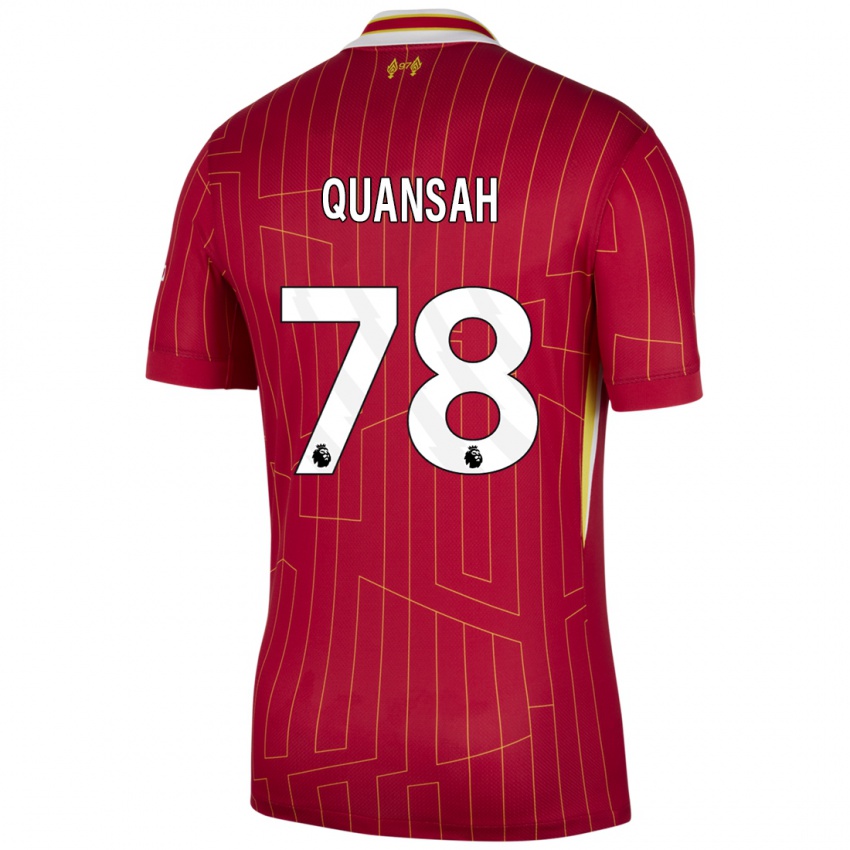 Niño Camiseta Jarell Quansah #78 Rojo Amarillo Blanco 1ª Equipación 2024/25 La Camisa Argentina