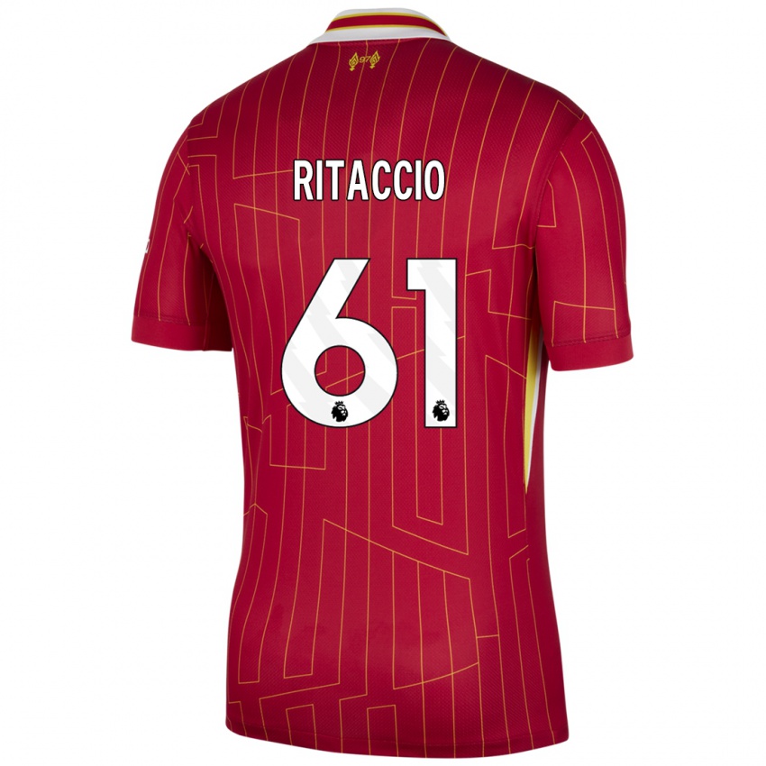 Niño Camiseta Matteo Ritaccio #61 Rojo Amarillo Blanco 1ª Equipación 2024/25 La Camisa Argentina