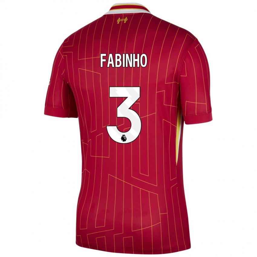 Niño Camiseta Fabinho #3 Rojo Amarillo Blanco 1ª Equipación 2024/25 La Camisa Argentina