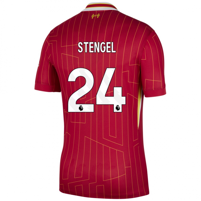 Niño Camiseta Katie Stengel #24 Rojo Amarillo Blanco 1ª Equipación 2024/25 La Camisa Argentina