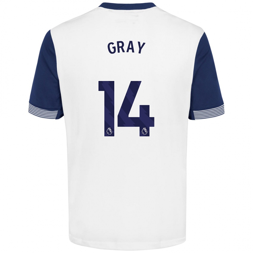 Niño Camiseta Archie Gray #14 Blanco Azul 1ª Equipación 2024/25 La Camisa Argentina