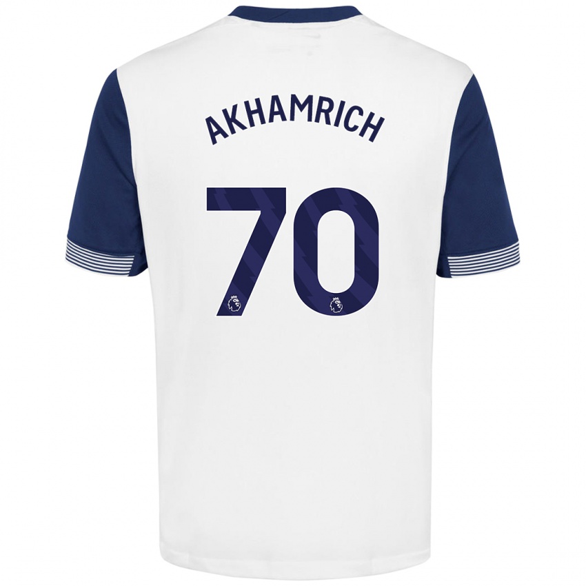 Niño Camiseta Yusuf Akhamrich #70 Blanco Azul 1ª Equipación 2024/25 La Camisa Argentina