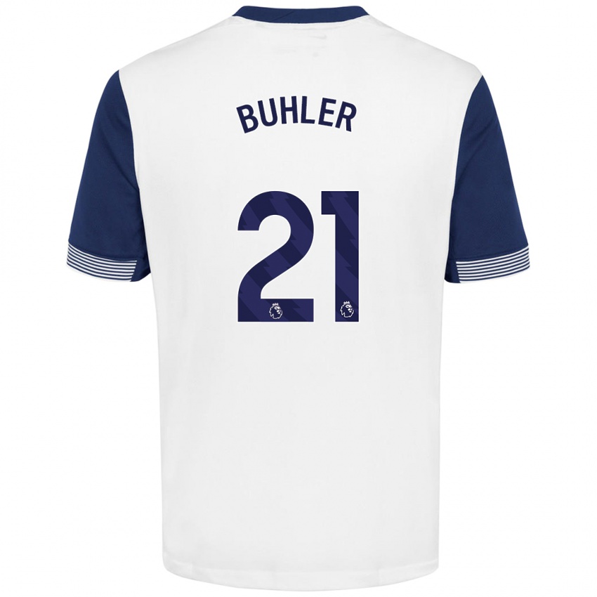 Niño Camiseta Luana Bühler #21 Blanco Azul 1ª Equipación 2024/25 La Camisa Argentina