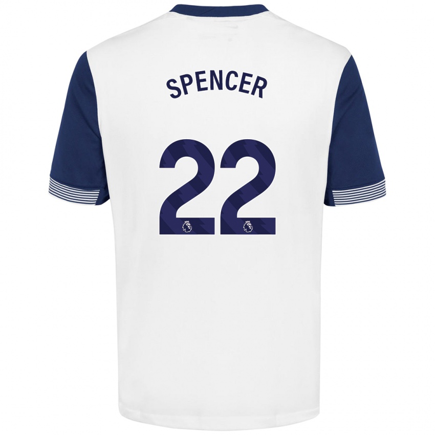 Niño Camiseta Rebecca Spencer #22 Blanco Azul 1ª Equipación 2024/25 La Camisa Argentina