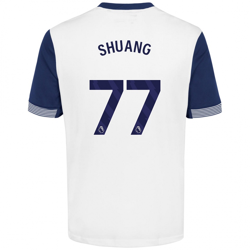 Niño Camiseta Wang Shuang #77 Blanco Azul 1ª Equipación 2024/25 La Camisa Argentina