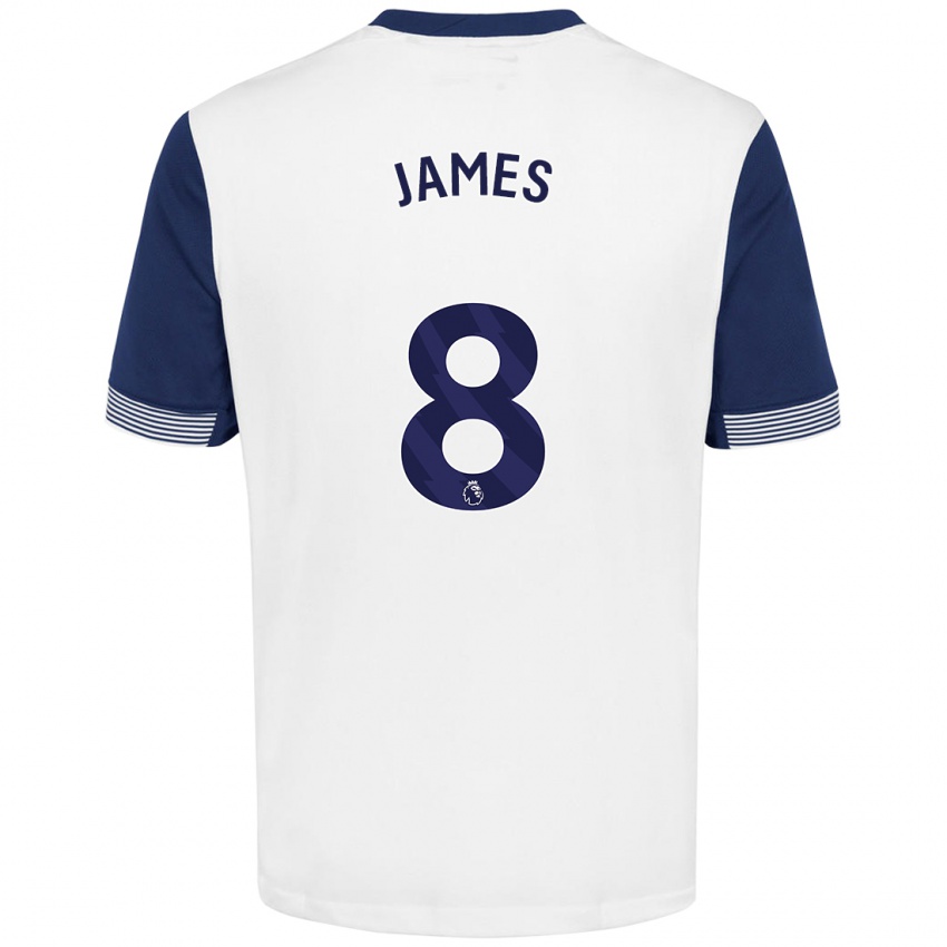 Niño Camiseta Angharad James #8 Blanco Azul 1ª Equipación 2024/25 La Camisa Argentina