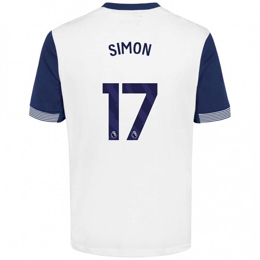 Niño Camiseta Kyah Simon #17 Blanco Azul 1ª Equipación 2024/25 La Camisa Argentina