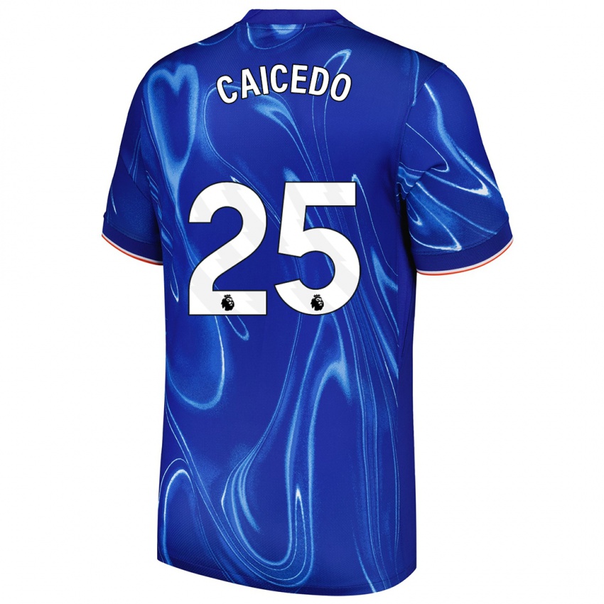 Niño Camiseta Moisés Caicedo #25 Azul Blanco 1ª Equipación 2024/25 La Camisa Argentina