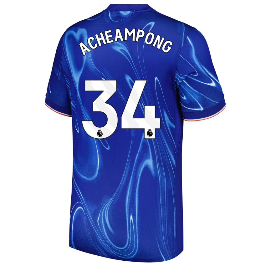 Niño Camiseta Josh Acheampong #34 Azul Blanco 1ª Equipación 2024/25 La Camisa Argentina