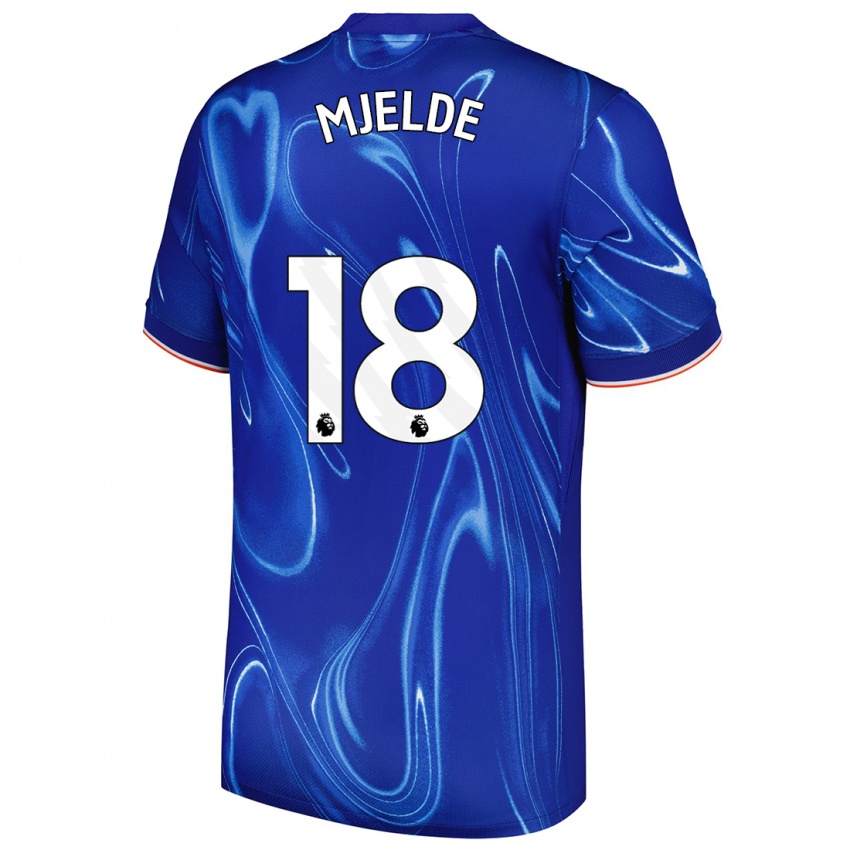 Niño Camiseta Maren Mjelde #18 Azul Blanco 1ª Equipación 2024/25 La Camisa Argentina