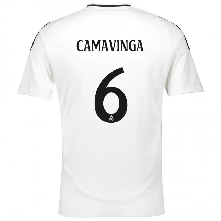 Niño Camiseta Eduardo Camavinga #6 Blanco 1ª Equipación 2024/25 La Camisa Argentina