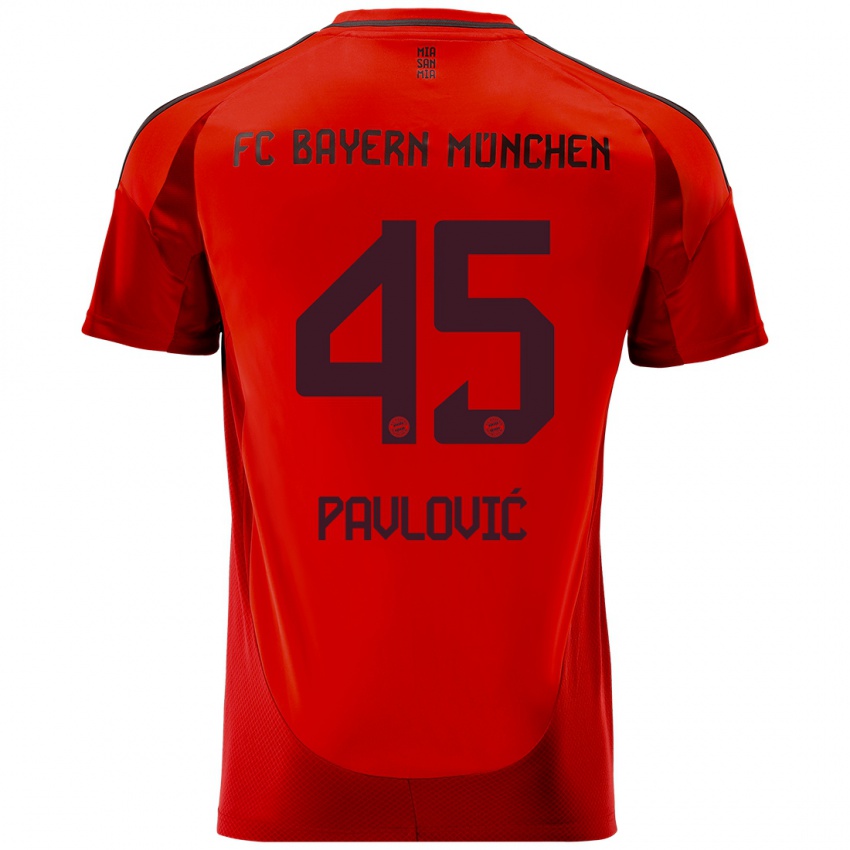 Niño Camiseta Aleksandar Pavlovic #45 Rojo 1ª Equipación 2024/25 La Camisa Argentina