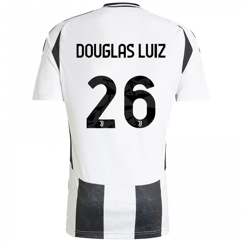 Niño Camiseta Douglas Luiz #26 Blanco Negro 1ª Equipación 2024/25 La Camisa Argentina