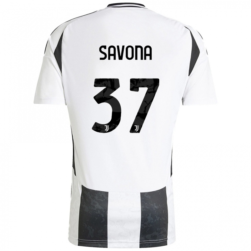 Niño Camiseta Nicolo Savona #37 Blanco Negro 1ª Equipación 2024/25 La Camisa Argentina