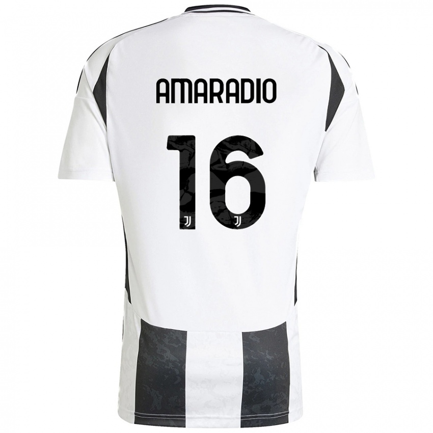 Niño Camiseta Luca Amaradio #16 Blanco Negro 1ª Equipación 2024/25 La Camisa Argentina