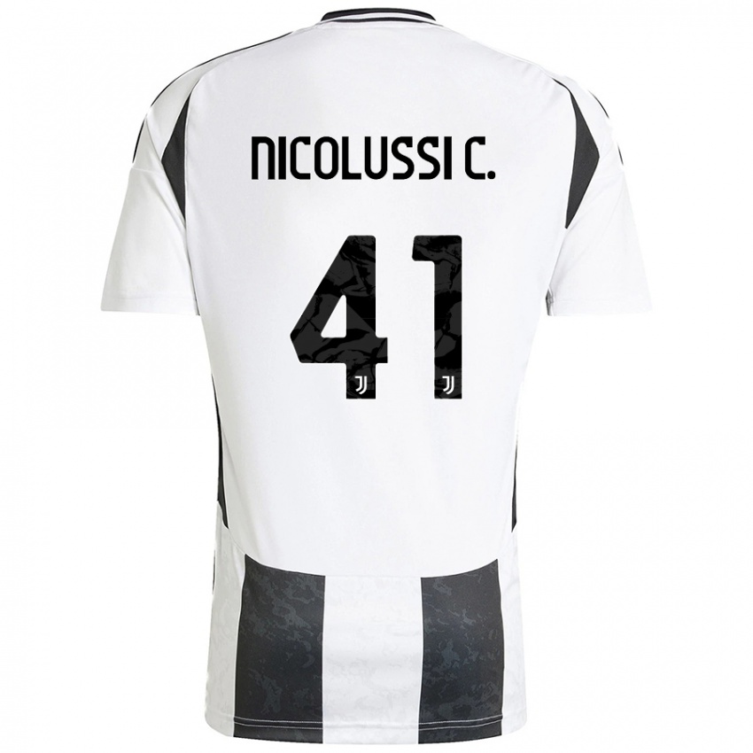 Niño Camiseta Hans Nicolussi Caviglia #41 Blanco Negro 1ª Equipación 2024/25 La Camisa Argentina