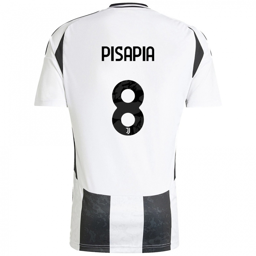 Niño Camiseta Luciano Pisapia #8 Blanco Negro 1ª Equipación 2024/25 La Camisa Argentina