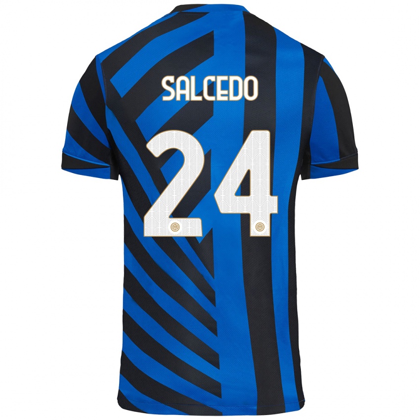 Niño Camiseta Eddie Salcedo #24 Azul Negro 1ª Equipación 2024/25 La Camisa Argentina