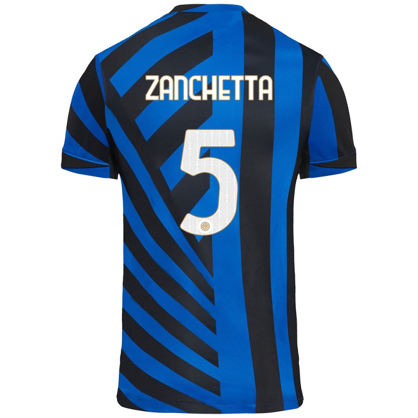 Niño Camiseta Mattia Zanchetta #5 Azul Negro 1ª Equipación 2024/25 La Camisa Argentina