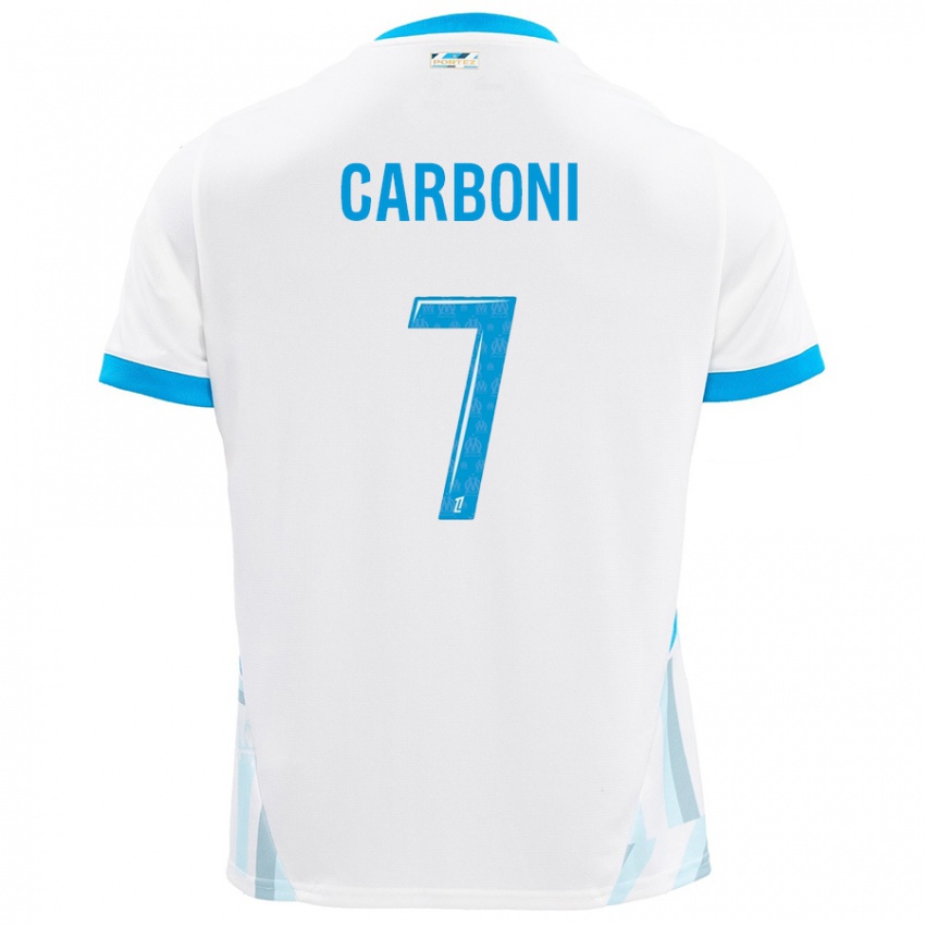 Niño Camiseta Valentín Carboni #7 Blanco Azul Cielo 1ª Equipación 2024/25 La Camisa Argentina