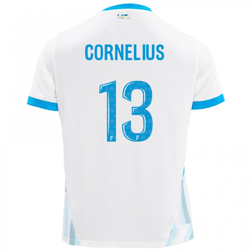 Niño Camiseta Derek Cornelius #13 Blanco Azul Cielo 1ª Equipación 2024/25 La Camisa Argentina