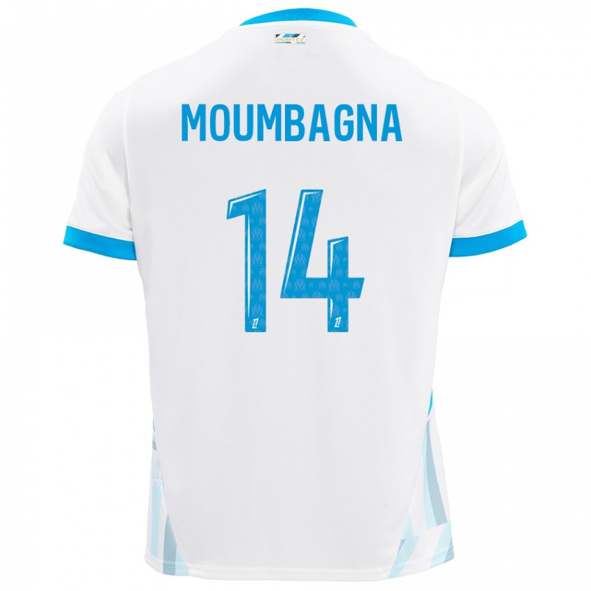 Niño Camiseta Faris Moumbagna #14 Blanco Azul Cielo 1ª Equipación 2024/25 La Camisa Argentina