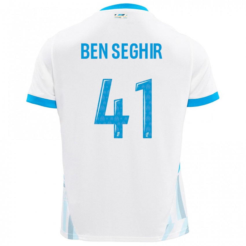 Niño Camiseta Salim Ben Seghir #41 Blanco Azul Cielo 1ª Equipación 2024/25 La Camisa Argentina