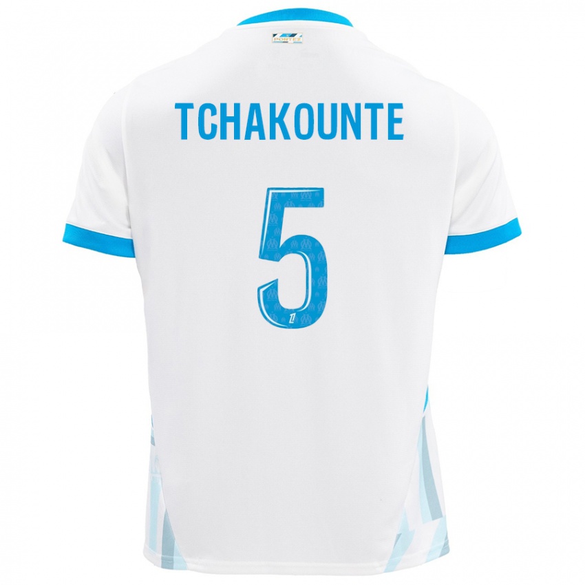 Niño Camiseta Annaëlle Tchakounté #5 Blanco Azul Cielo 1ª Equipación 2024/25 La Camisa Argentina