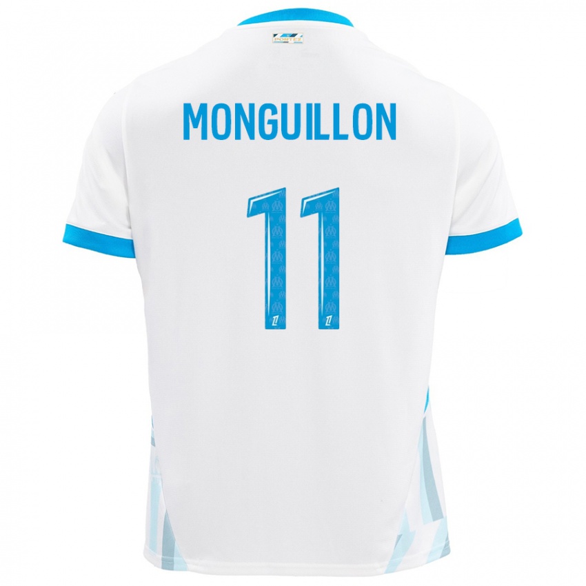 Niño Camiseta Coralie Monguillon #11 Blanco Azul Cielo 1ª Equipación 2024/25 La Camisa Argentina