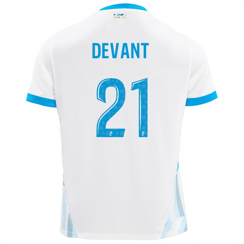 Niño Camiseta Caroline Devant #21 Blanco Azul Cielo 1ª Equipación 2024/25 La Camisa Argentina