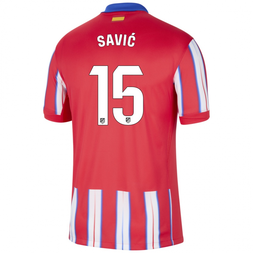 Niño Camiseta Stefan Savic #15 Rojo Blanco Azul 1ª Equipación 2024/25 La Camisa Argentina