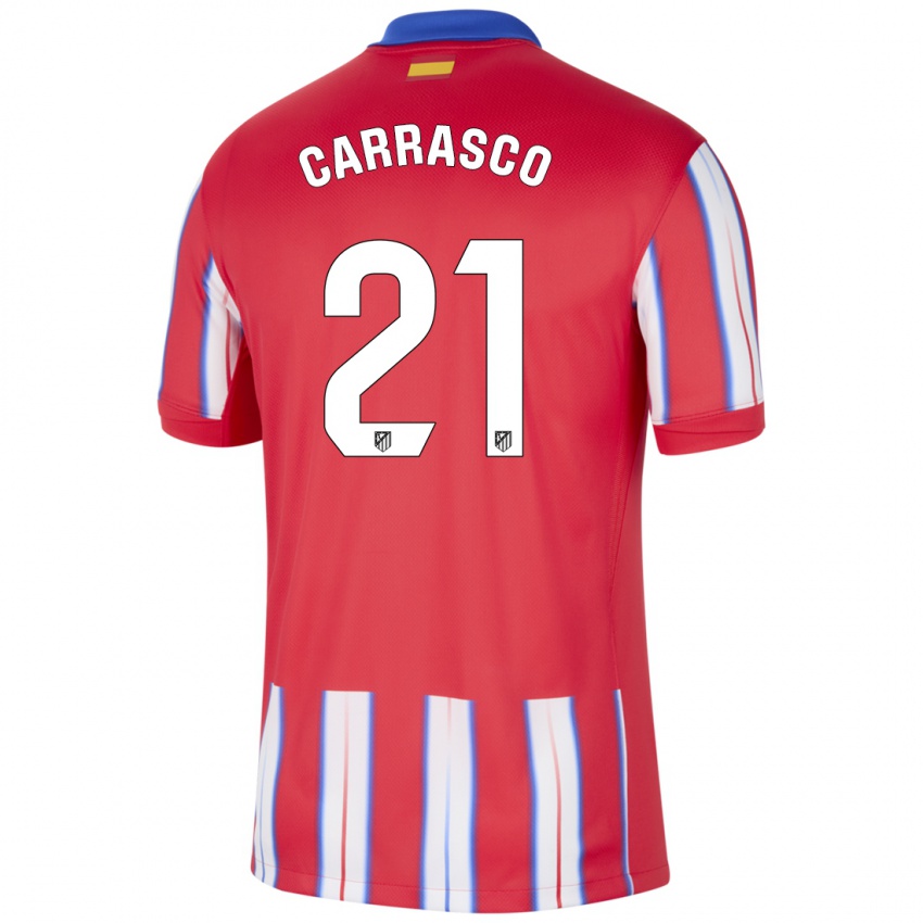 Niño Camiseta Yannick Carrasco #21 Rojo Blanco Azul 1ª Equipación 2024/25 La Camisa Argentina