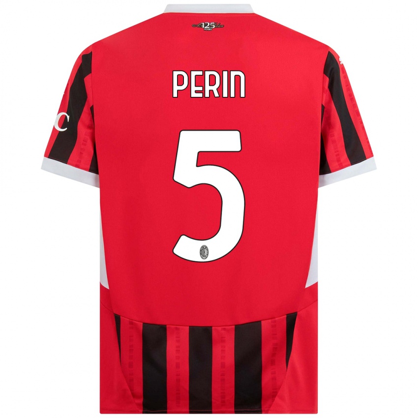 Niño Camiseta Ernesto Perin #5 Rojo Negro 1ª Equipación 2024/25 La Camisa Argentina