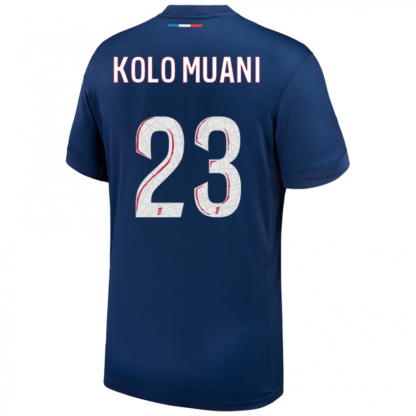 Niño Camiseta Randal Kolo Muani #23 Azul Marino Blanco 1ª Equipación 2024/25 La Camisa Argentina