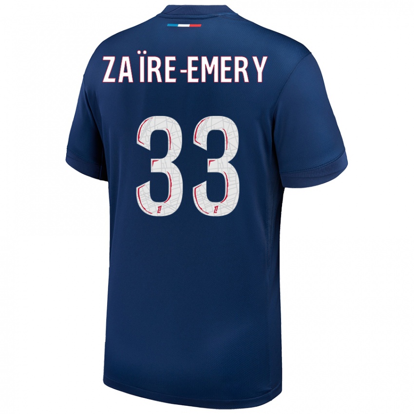 Niño Camiseta Warren Zaire Emery #33 Azul Marino Blanco 1ª Equipación 2024/25 La Camisa Argentina